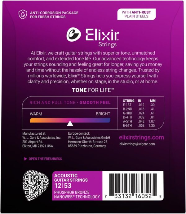 Elixir Strings, Acoustic Guitar Strings 6 String Set, Light 12-53 - Image 2