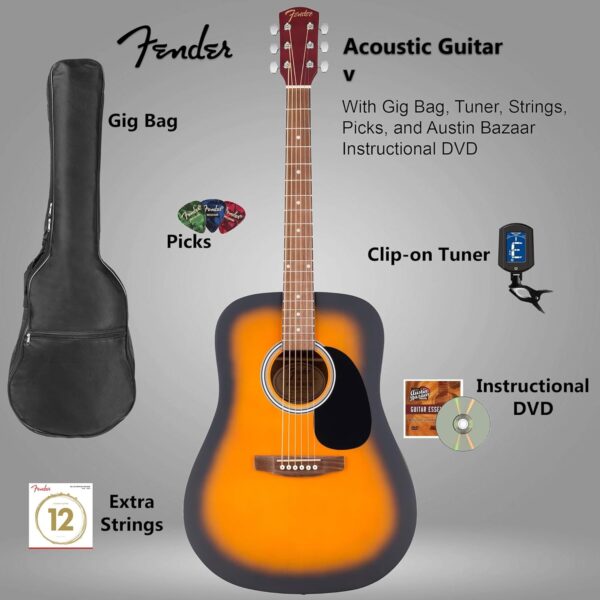 Fender Dreadnought Acoustic Guitar and Austin Bazaar DVD - Image 2