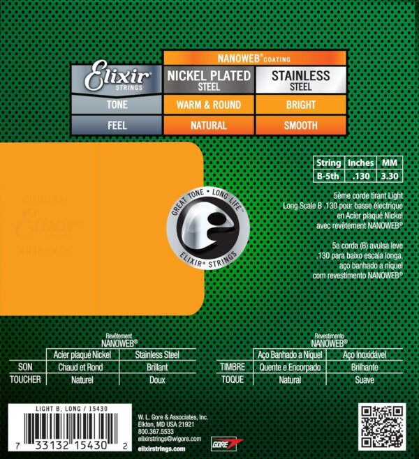 Elixir Strings Electric Bass String NANOWEB Coating, .130, Long Scale - Image 2